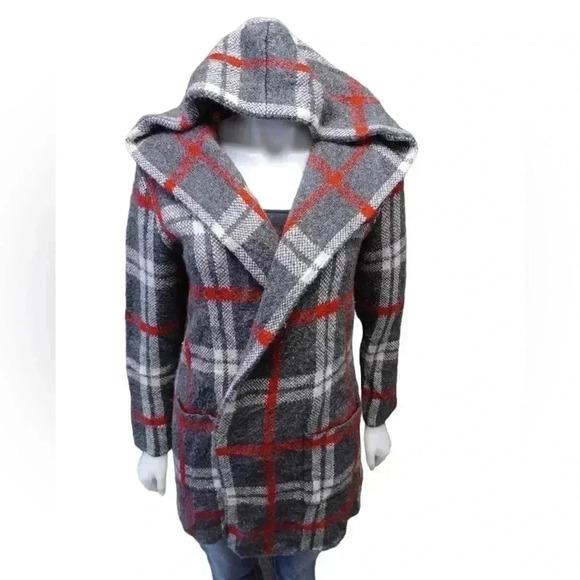 Tahari Wool Blend Plaid Chunky Knit Open Cardigan Size Medium - Picture 3 of 9